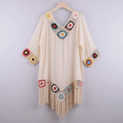 Crochet Bikini Cover Up Dress  White Fringe Tunic For Womens Beachwear 4