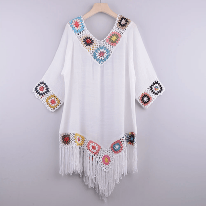 Crochet Bikini Cover Up Dress  White Fringe Tunic For Womens Beachwear 2