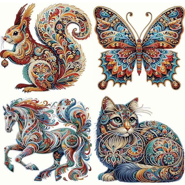 Animal Diamond Painting Kit – DIY Partial Drill Butterfly, Rabbit, and Cat Art for Adults and Kids