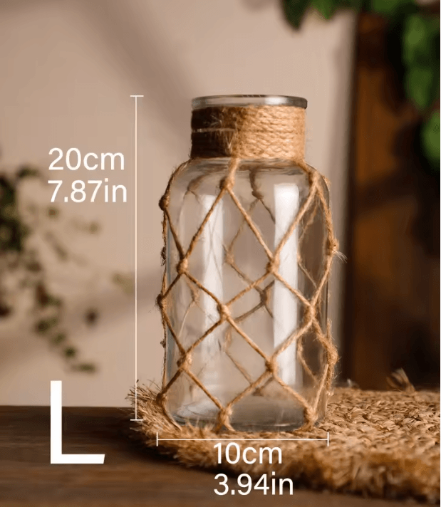 Boho Glass Vase With Woven Hemp Rope  Decorative Vase For Dried Flowers And Table Styling 5