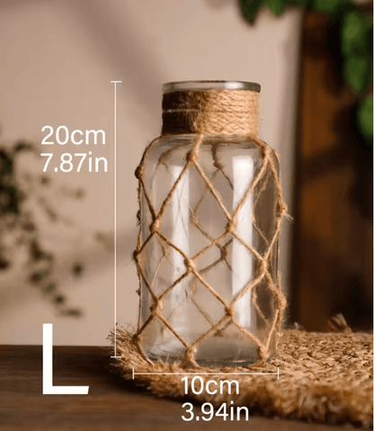 Boho Glass Vase With Woven Hemp Rope  Decorative Vase For Dried Flowers And Table Styling 5