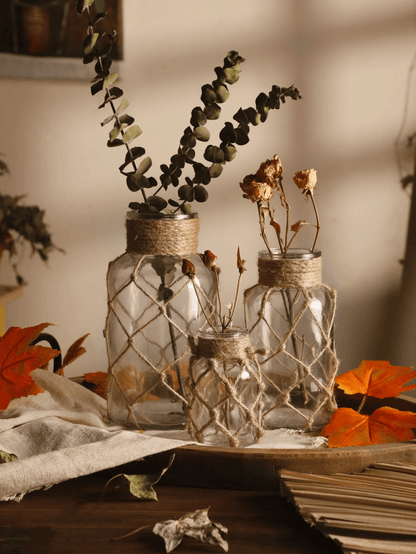 Boho Glass Vase With Woven Hemp Rope  Decorative Vase For Dried Flowers And Table Styling 2