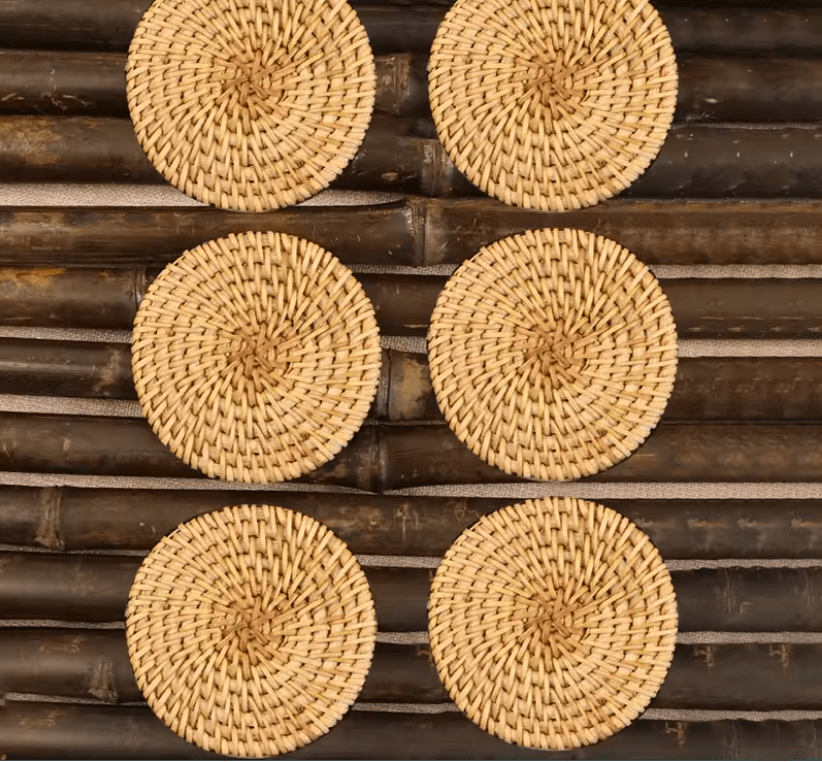 Handwoven Rattan Drink Coasters  Heat Resistant Round Table Mats For Cups Mugs And Tea Accessories 6