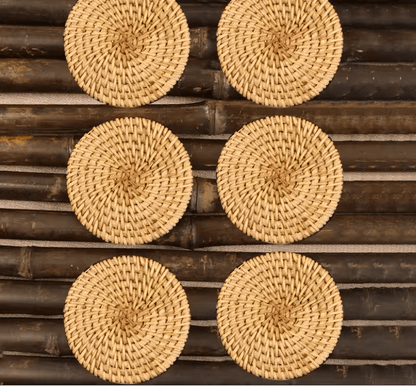 Handwoven Rattan Drink Coasters  Heat Resistant Round Table Mats For Cups Mugs And Tea Accessories 6