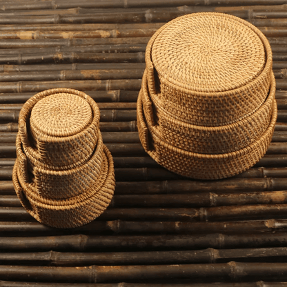 Handwoven Rattan Drink Coasters  Heat Resistant Round Table Mats For Cups Mugs And Tea Accessories 2