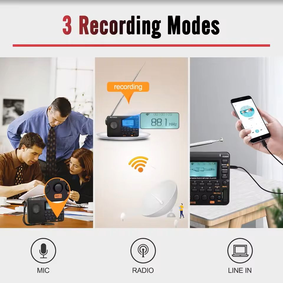 Portable MultiBand Rechargeable Radio With USB Recorder 3