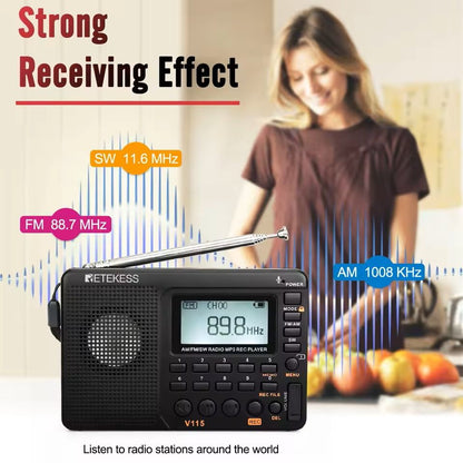 Portable Multi-Band Rechargeable Radio with USB Recorder