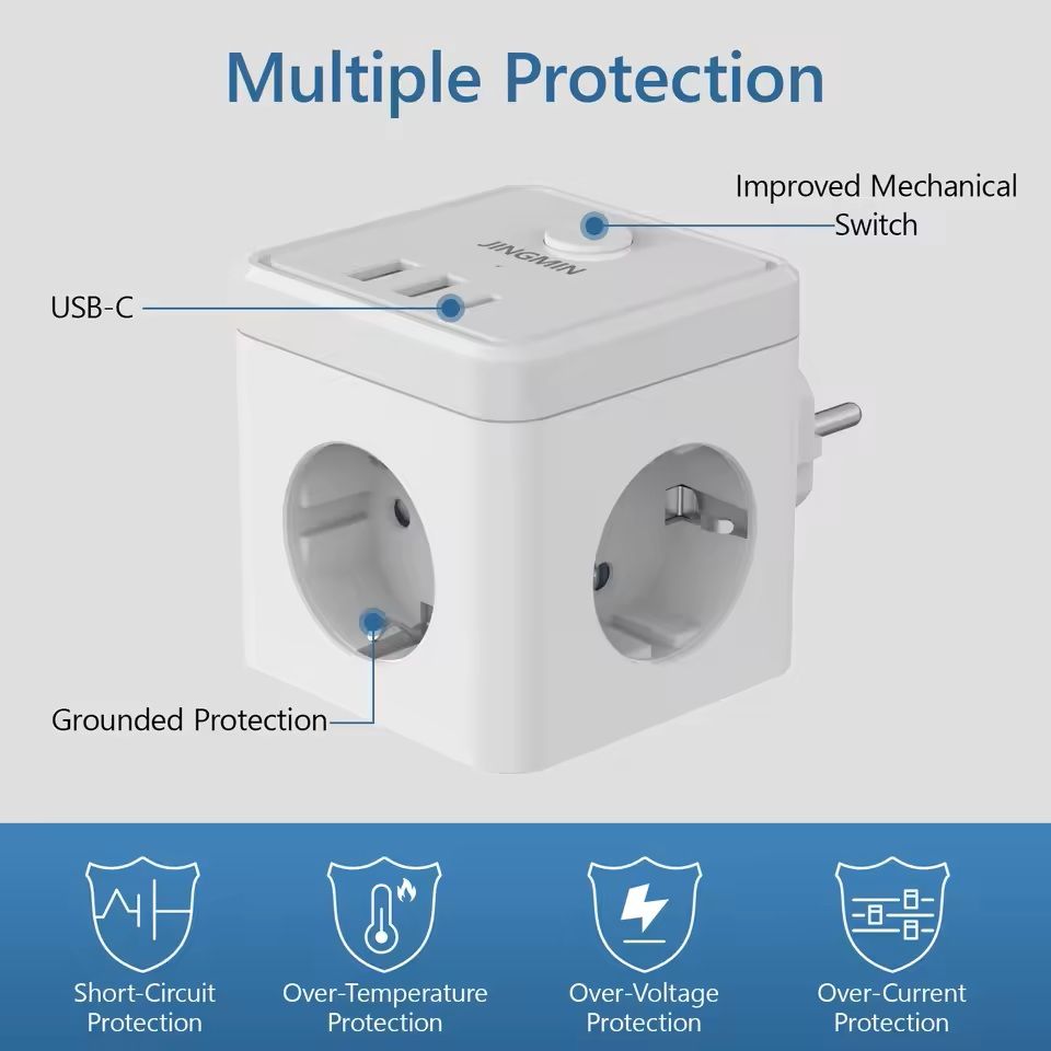Cube Wall Socket Extender With USB And TypeC Charging 1