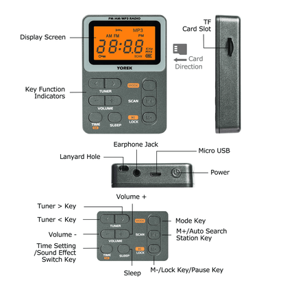 Yorek Portable AM FM Radio With MP3 Player And TF Card Support 3