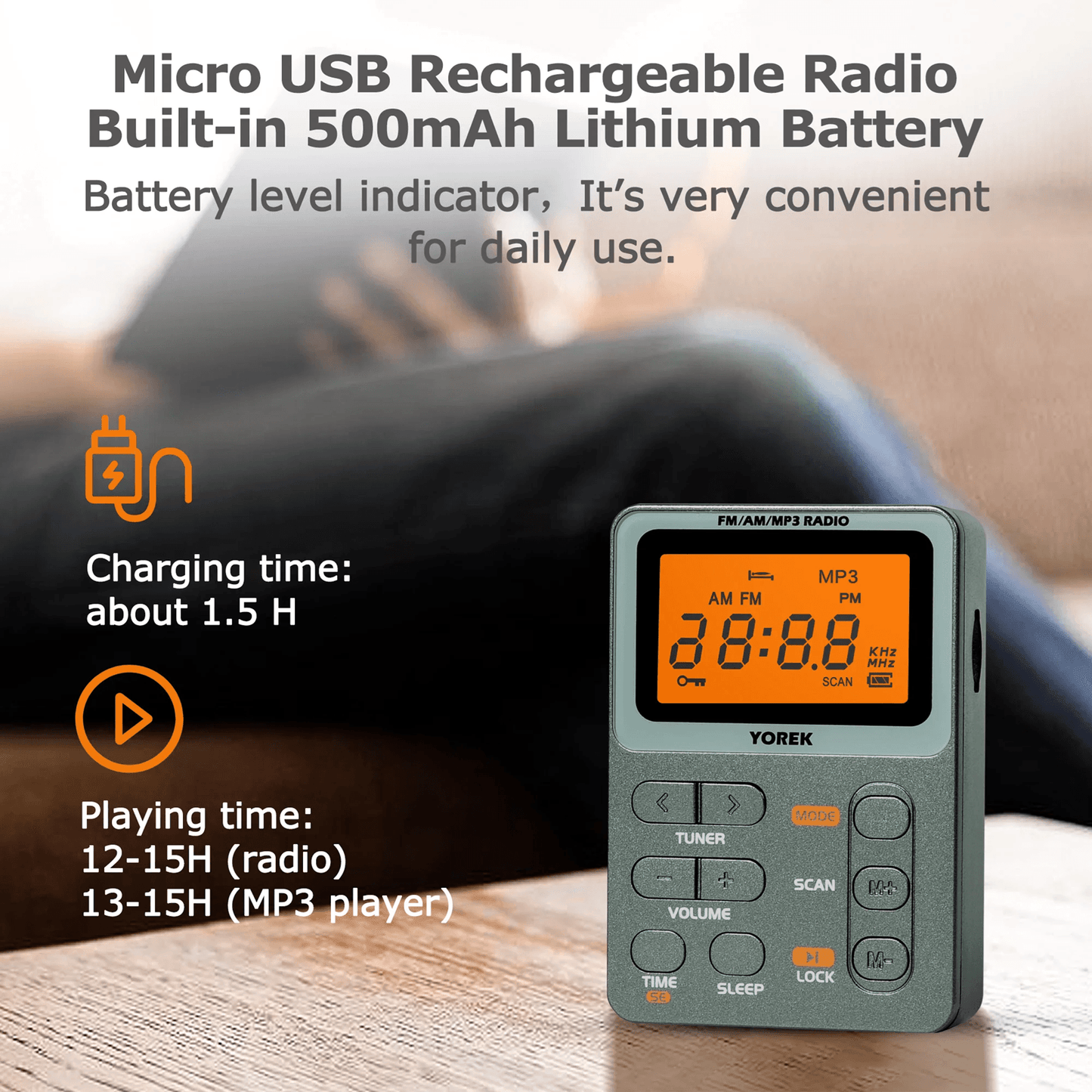 Yorek Portable AM FM Radio With MP3 Player And TF Card Support 7