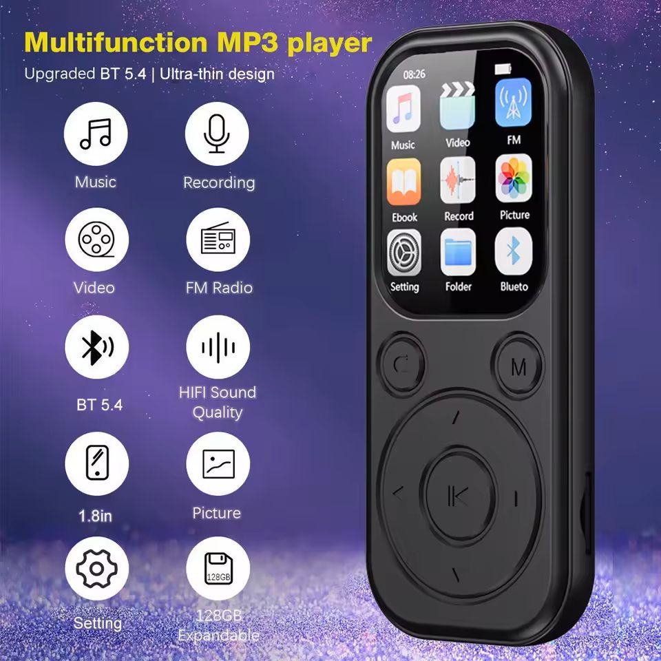 Slim Bluetooth MP3 Music Player with FM Radio and eBook Support