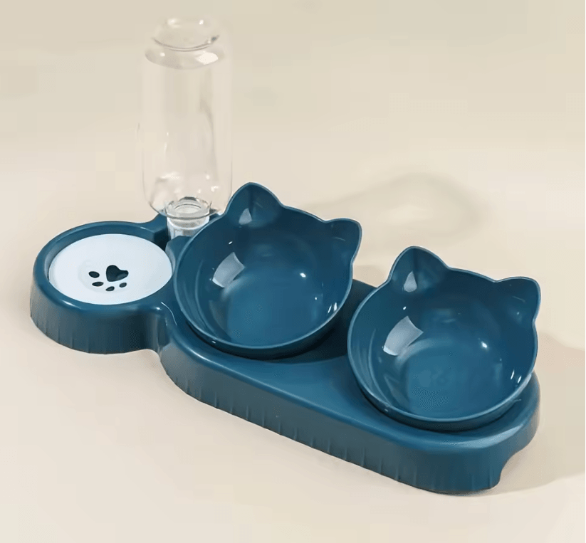 3 In 1 Tilted Cat Bowl Set With Gravity Water Feeder For Neck Comfort 8