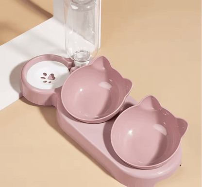 3 In 1 Tilted Cat Bowl Set With Gravity Water Feeder For Neck Comfort 7
