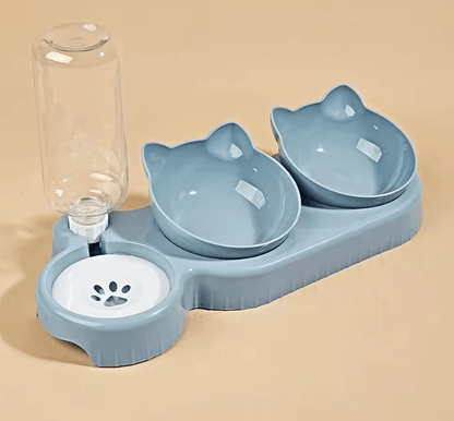 3 In 1 Tilted Cat Bowl Set With Gravity Water Feeder For Neck Comfort 6
