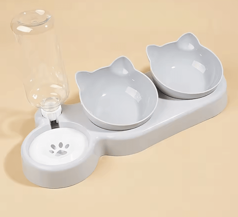 3 In 1 Tilted Cat Bowl Set With Gravity Water Feeder For Neck Comfort 5