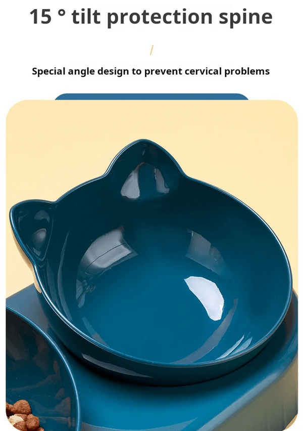 3 In 1 Tilted Cat Bowl Set With Gravity Water Feeder For Neck Comfort 1