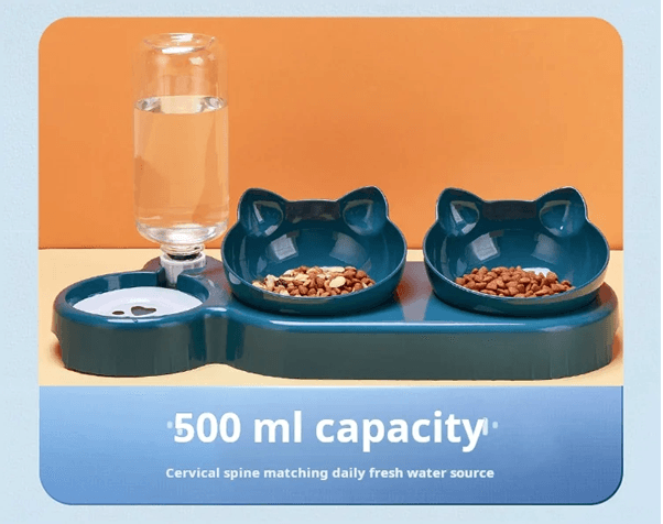 3 In 1 Tilted Cat Bowl Set With Gravity Water Feeder For Neck Comfort 3
