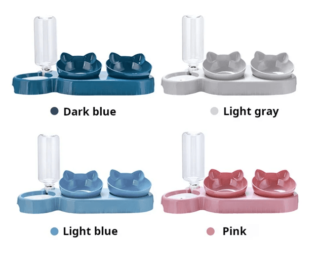 3 In 1 Tilted Cat Bowl Set With Gravity Water Feeder For Neck Comfort 4