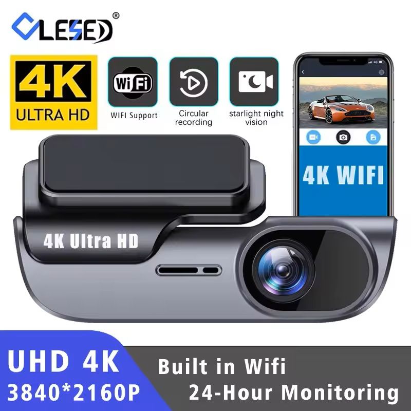 4K UHD Dash Cam with WiFi, Night Vision, and 24-Hour Monitoring