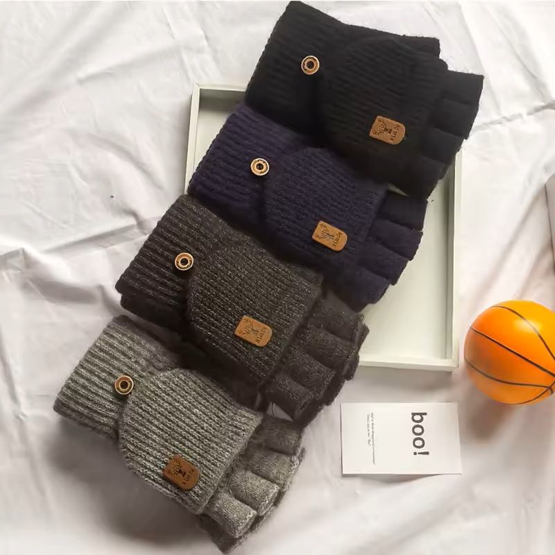 Knitted Fingerless Winter Gloves with Touch Screen Function