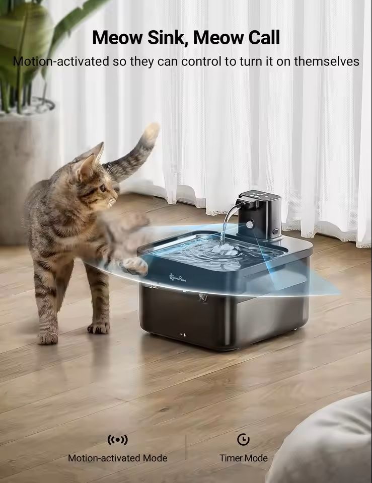 Automatic Stainless Steel Pet Water Fountain With Wireless Sensor And Battery 1