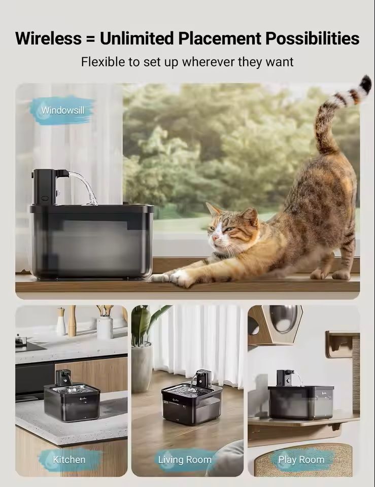 Automatic Stainless Steel Pet Water Fountain With Wireless Sensor And Battery 3
