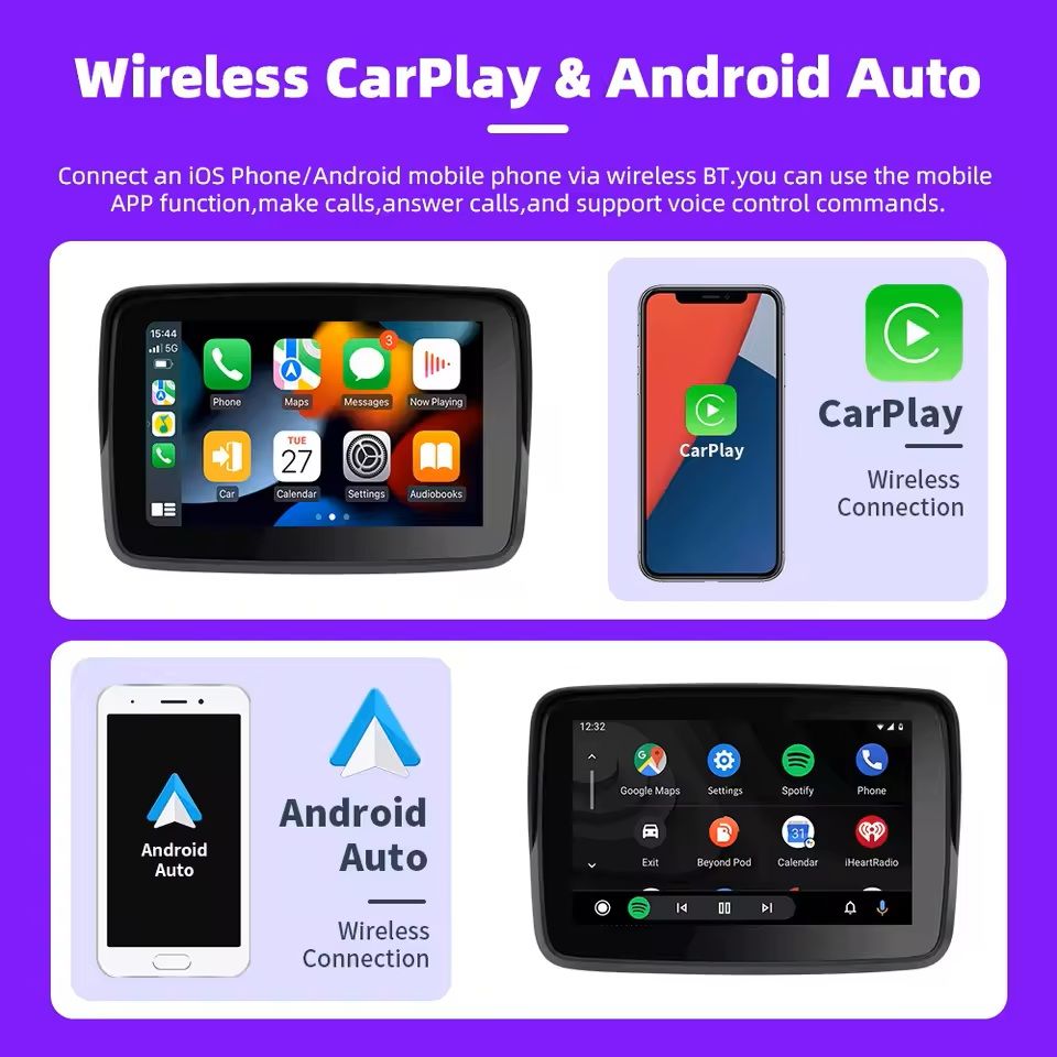5 Inch Wireless CarPlay And Android Auto GPS Display For Motorcycles 1