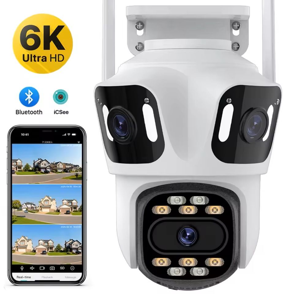 6K HD Outdoor PTZ WiFi Security Camera with Triple Lens and Auto Tracking
