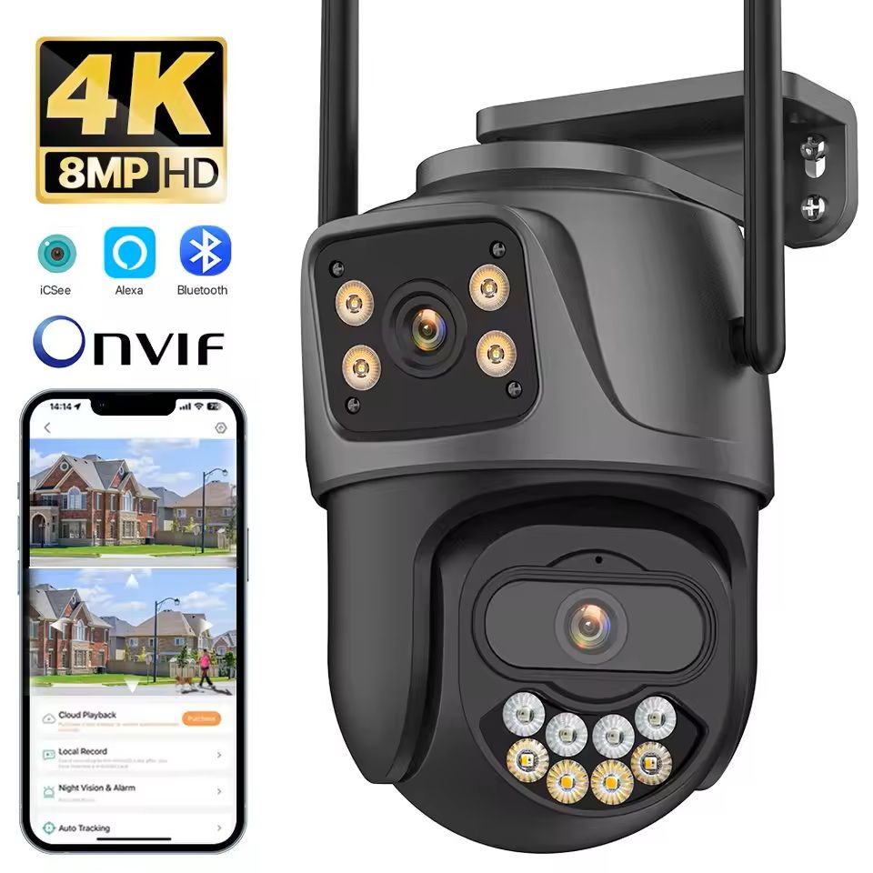 Dual Lens 8MP Outdoor WiFi Security Camera with Auto Tracking