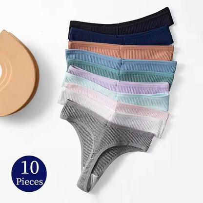 10 Pack Cotton Striped Thongs for Women