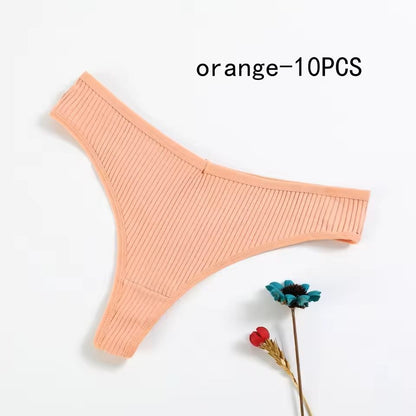 10 Pack Cotton Striped Thongs For Women 11