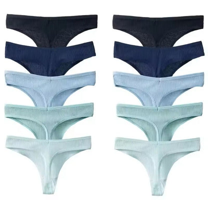 10 Pack Cotton Striped Thongs For Women 6