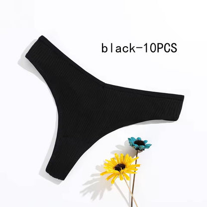 10 Pack Cotton Striped Thongs For Women 8