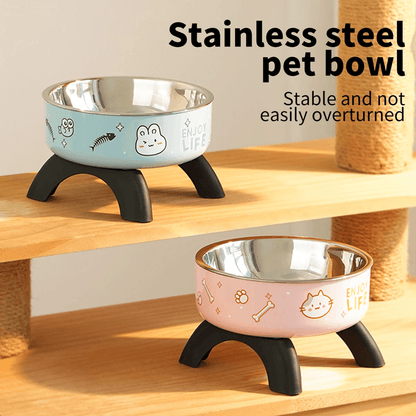 Elevated Stainless Steel Pet Bowl with Cute Print for Dogs and Cats