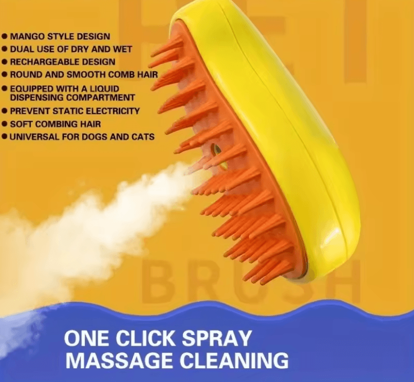 3 In 1 Steamy Pet Grooming Brush With Electric Spray For Dogs And Cats 1