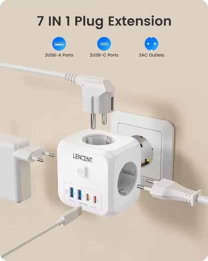 7in1 EU Plug Wall Socket Extender With USBC And Switch Control 1