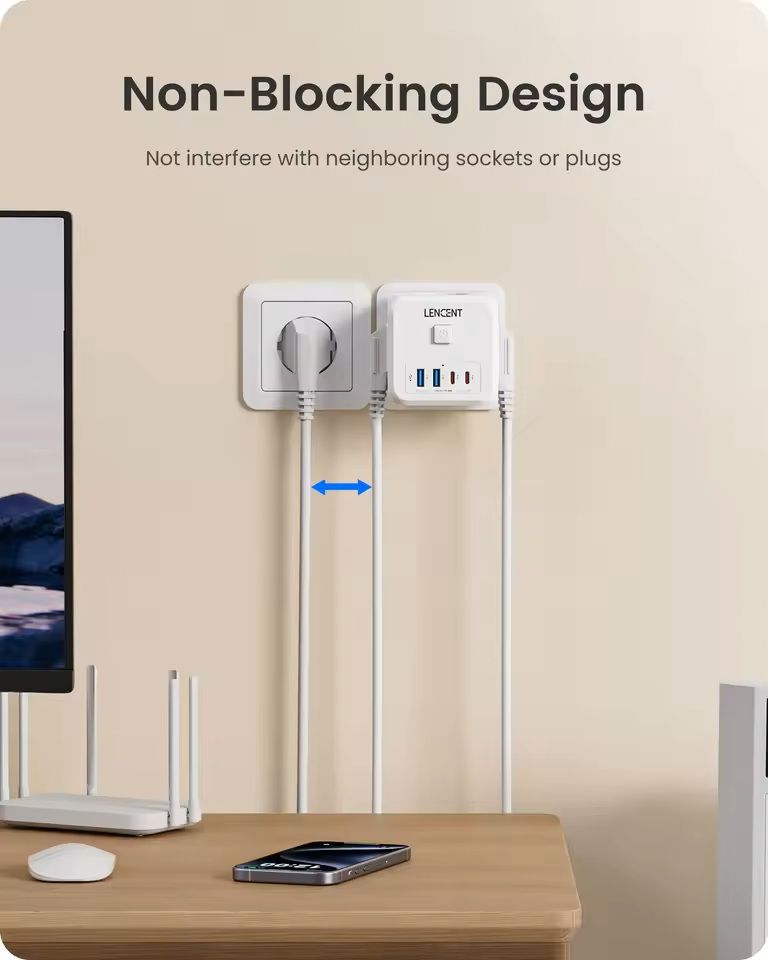 7in1 EU Plug Wall Socket Extender With USBC And Switch Control 2