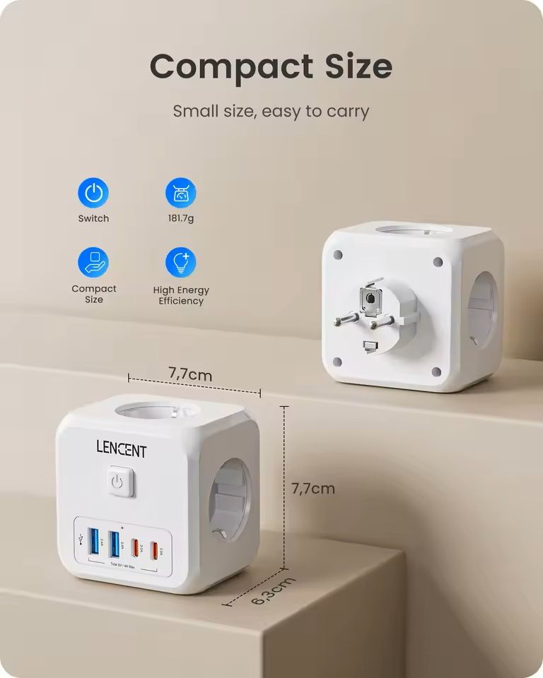 7in1 EU Plug Wall Socket Extender With USBC And Switch Control 4