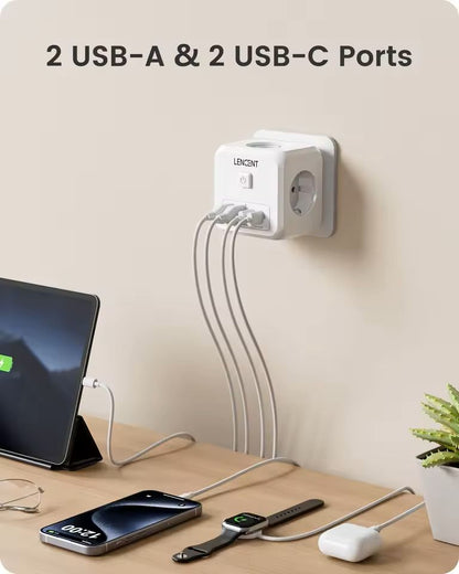 7in1 EU Plug Wall Socket Extender With USBC And Switch Control 5