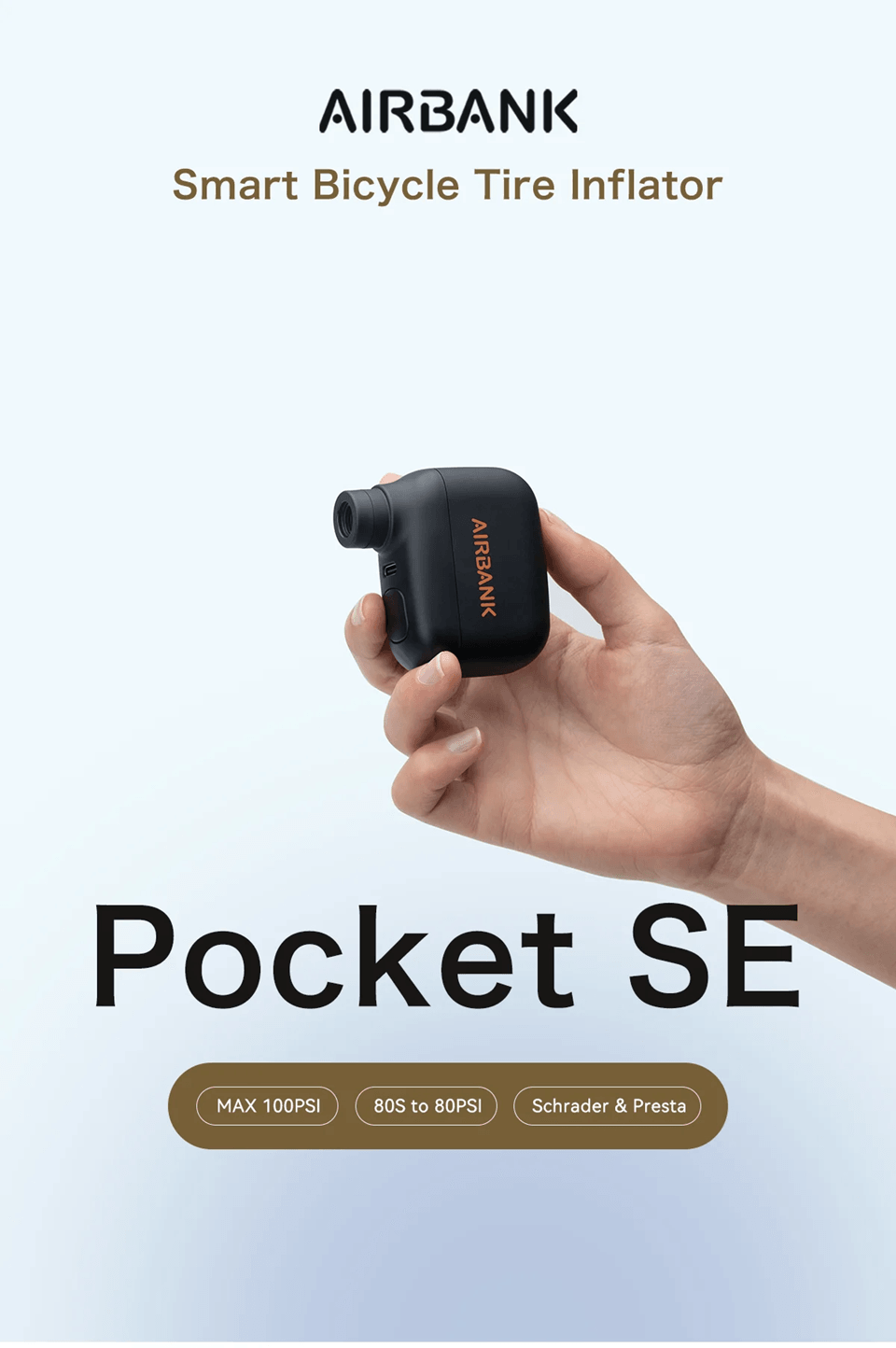 AIRBANK Pocket SE Mini Electric Bike Pump with Presta and Schrader Compatibility