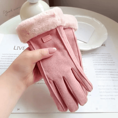 Womens Winter Plush Suede Touchscreen Gloves for Warmth and Outdoor Comfort
