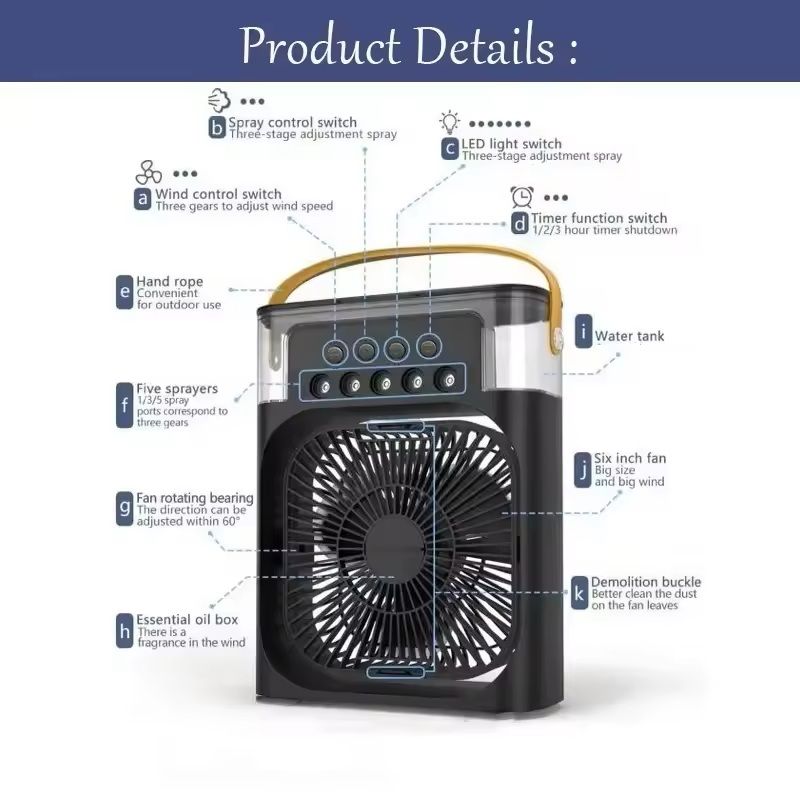 3in1 Portable Air Conditioner Fan With LED Night Light  Humidifier 5