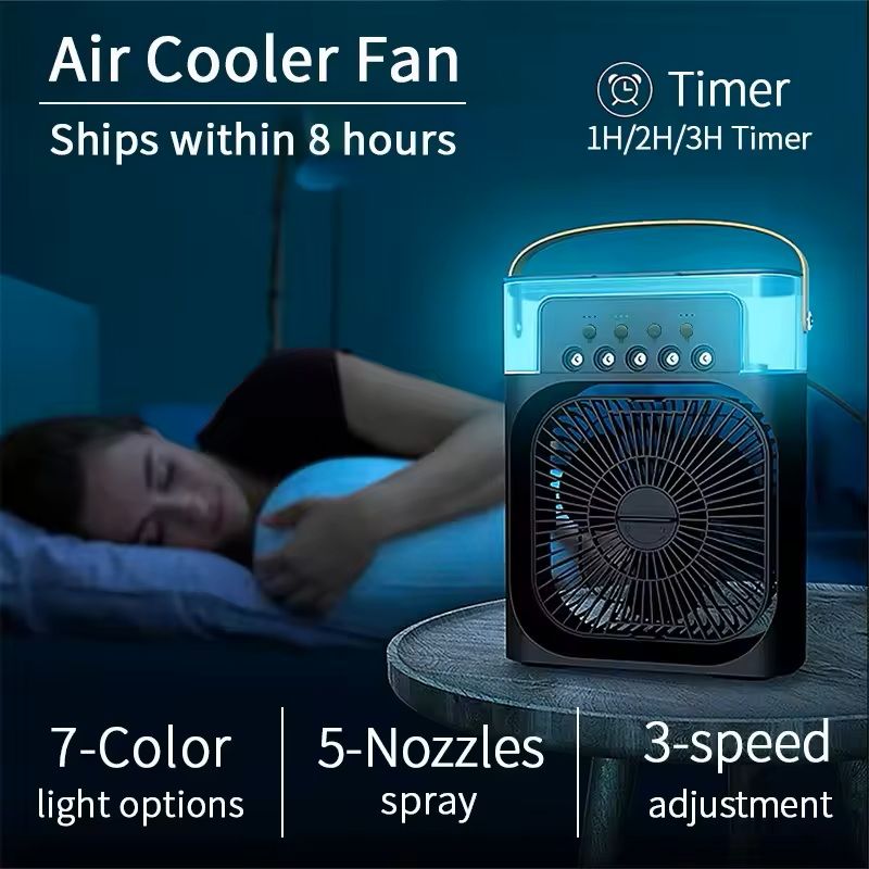3-in-1 Portable Air Conditioner Fan with LED Night Light & Humidifier