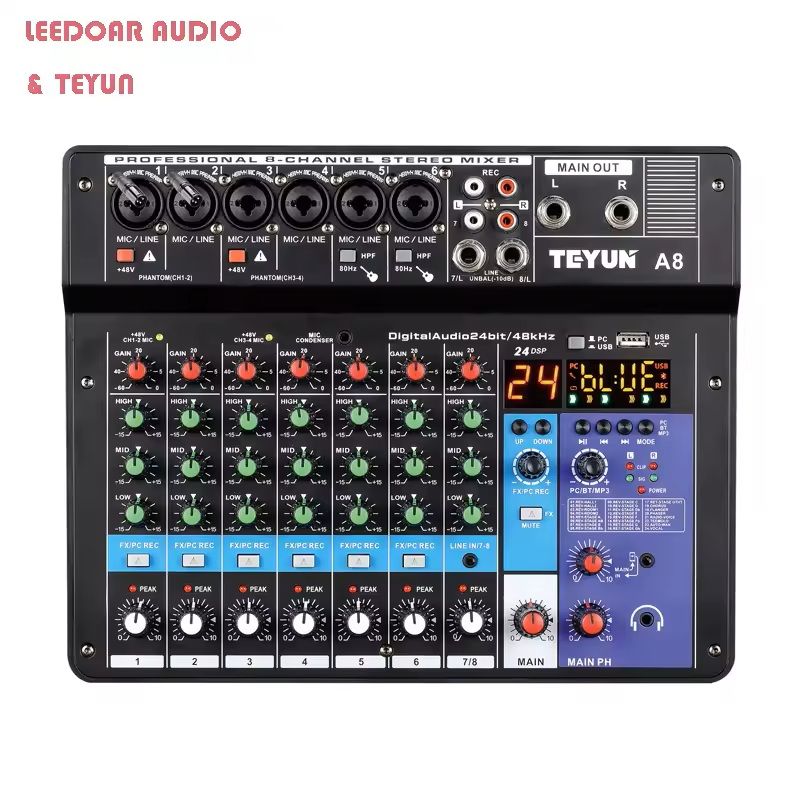 Multi-Channel DJ Audio Mixer Console with Bluetooth and USB Recording