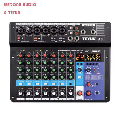 Multi-Channel DJ Audio Mixer Console with Bluetooth and USB Recording