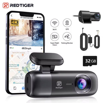 4K Dual Dash Cam with GPS, WiFi, and Night Vision