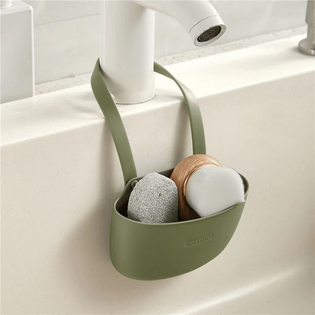 Adjustable Kitchen Sink Holder for Sponge and Soap with Hanging Drain Basket Design