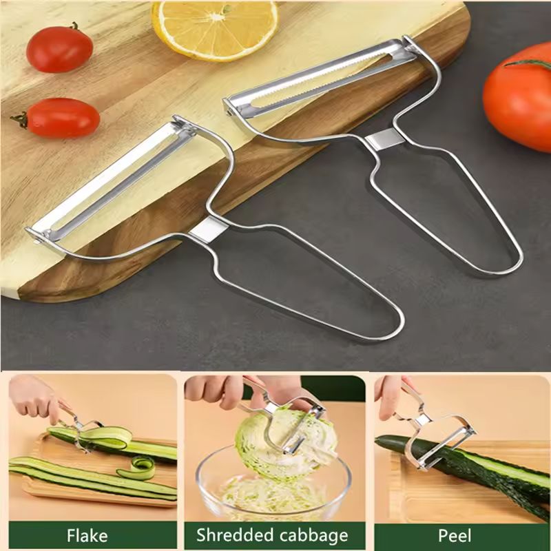 Wide Mouth Stainless Steel Vegetable Peeler and Cabbage Shredder for Fast Prep