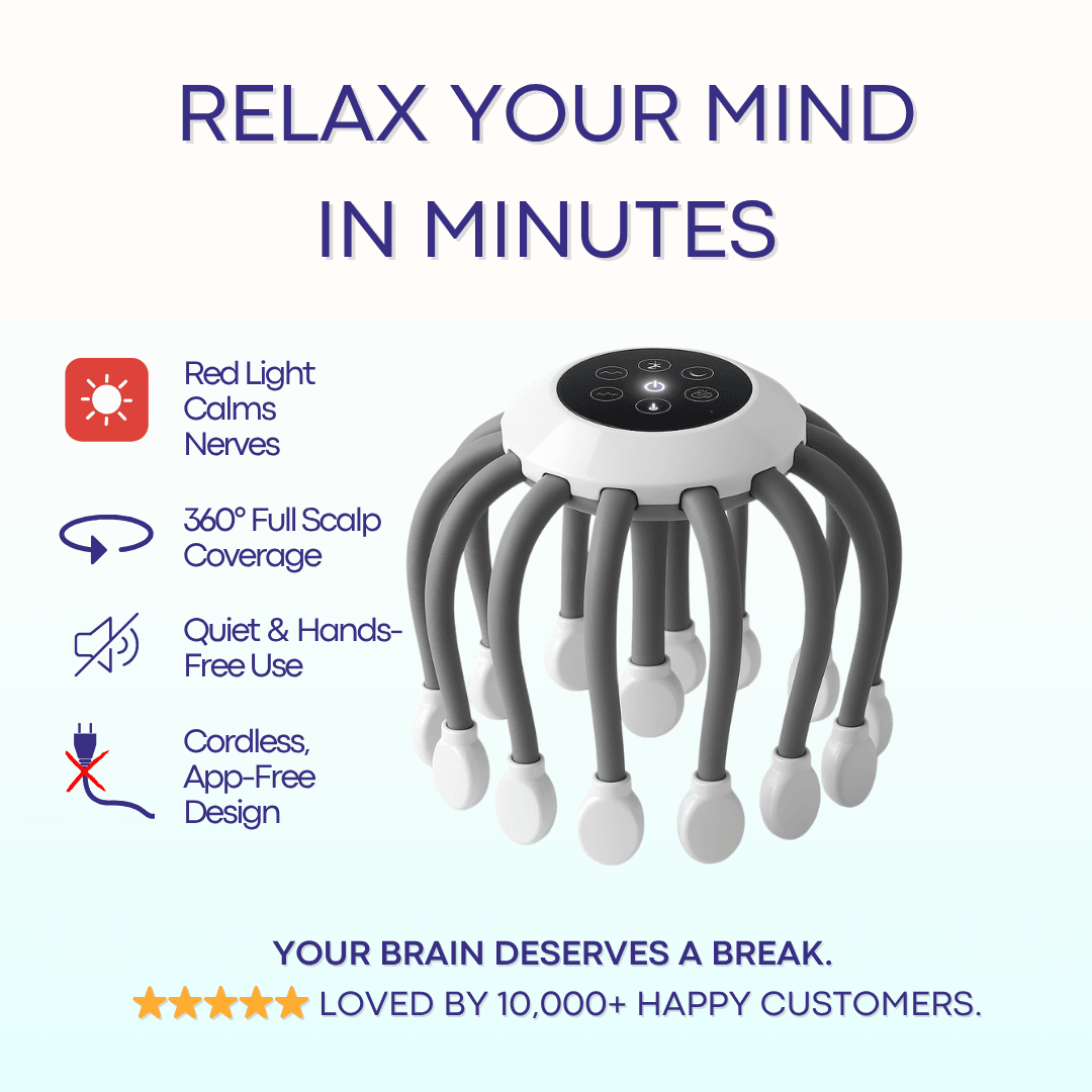 Smart TMS Vibration Scalp Head Massager with Red Light, Octopus Massage Machine for Stress Relief