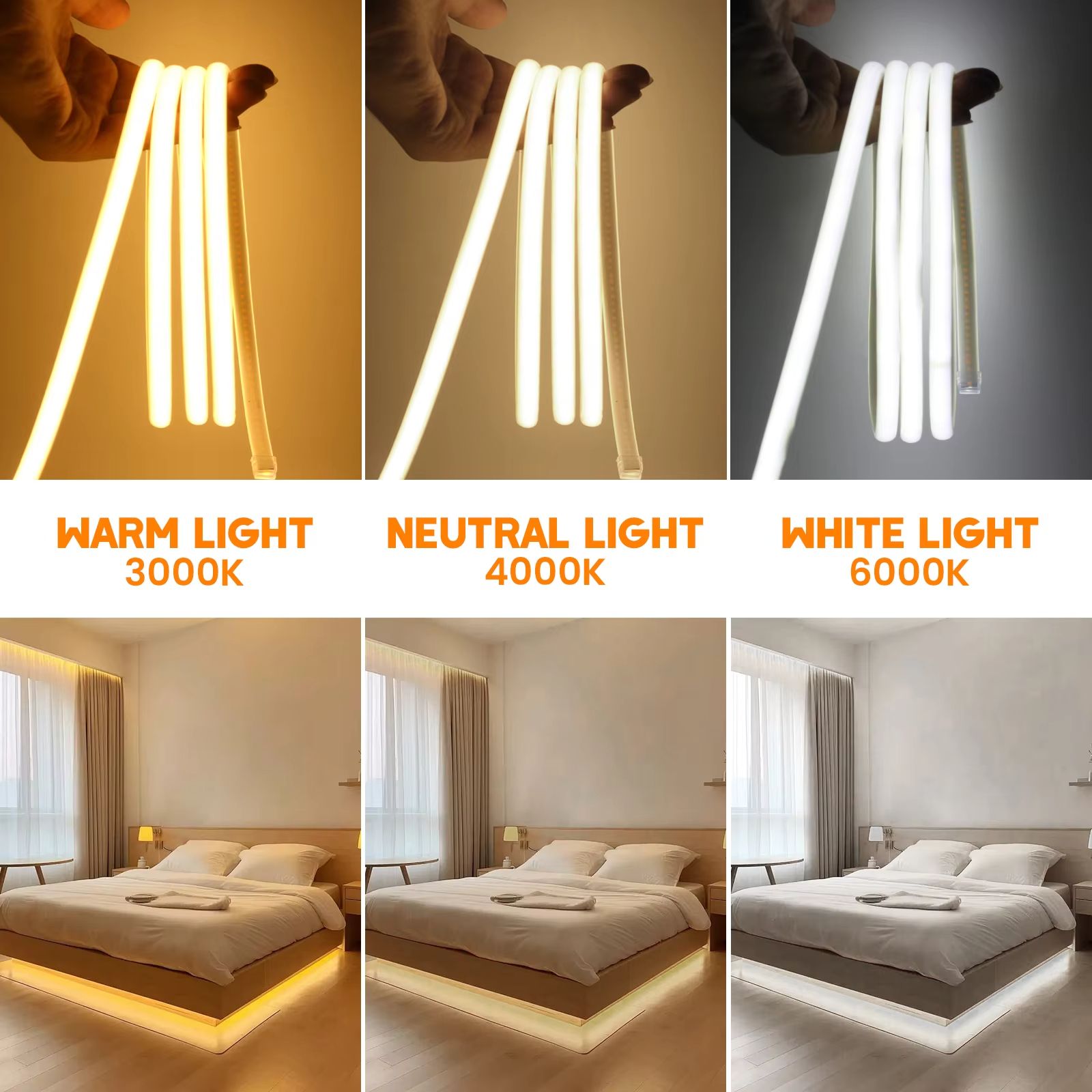 COB LED Neon Strip Light Waterproof 220V EUUK Plug 288LEDsm RA90 Flexible Tape for Outdoor Garde
